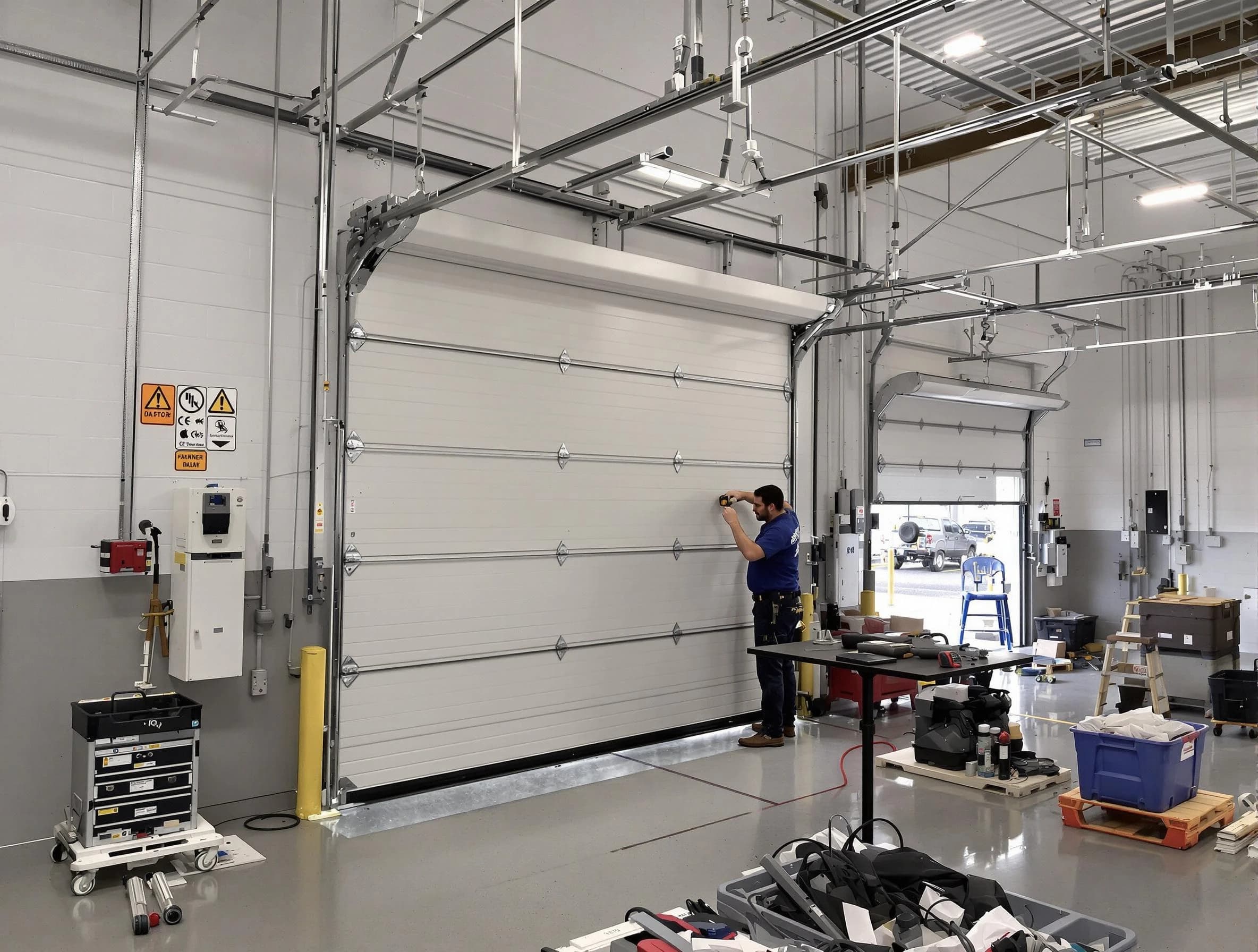Commercial garage door repair being performed by El Cerro Garage Door Repair expert in El Cerro